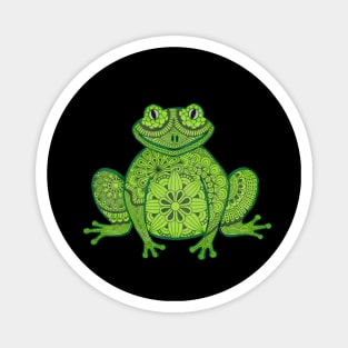 Green Mandala Frog (black background) Magnet